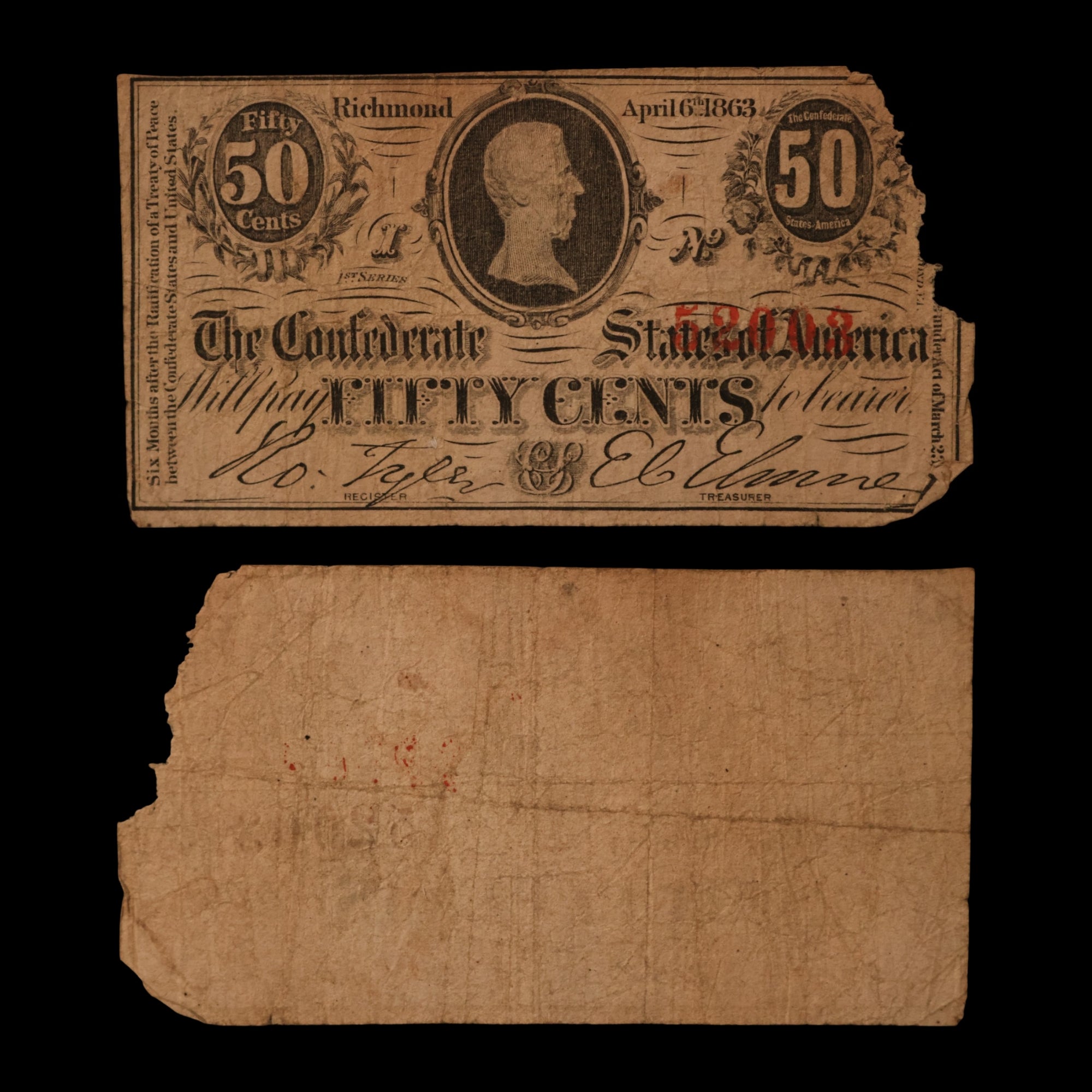 Confederate States of America, 50 Cent Note - April 6th, 1863 - American Civil War