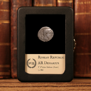 Roman Republic, AR Denarius, T. Vettius Sabinus, King Tatius & Chariot - 70 BCE - Roman Republic