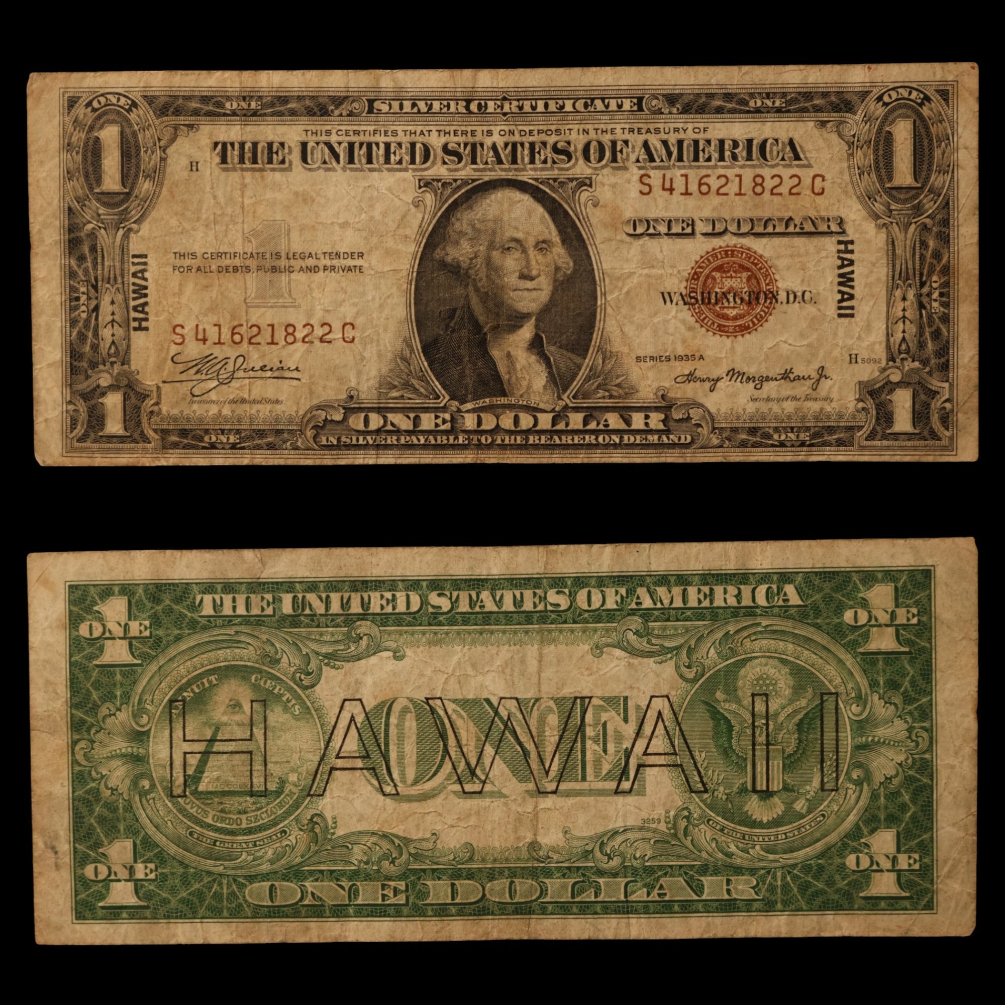 $1 U.S. Silver Certificate, Hawaii Overprint Note - 1942 to 1944 - World War II