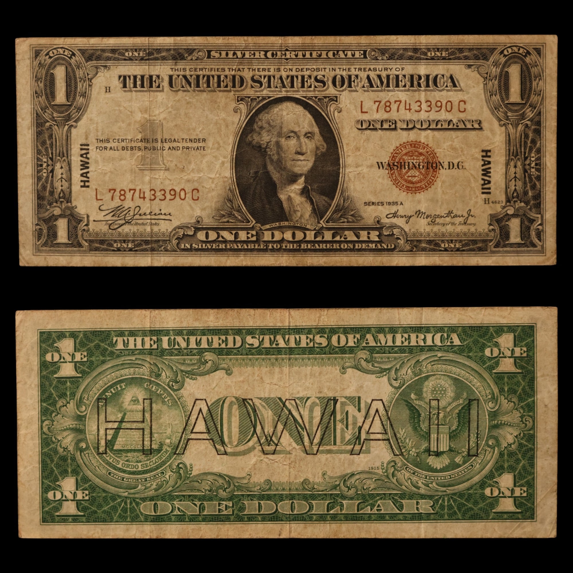 $1 U.S. Silver Certificate, Hawaii Overprint Note - 1942 to 1944 - World War II