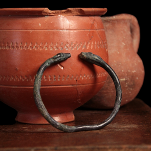 Achaemenid Empire, Snake Headed Silver Bracelet (60mm) - c. 530 to 350 BCE - Ancient Persia