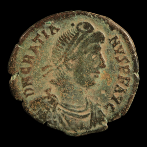 Rome, Emperor Gratian, Bronze AE2, Emperor & Kneeling Woman Reverse - 367 to 383 CE - Roman Empire