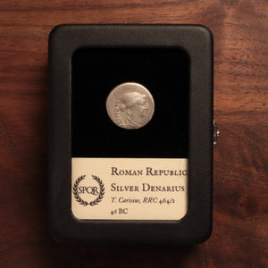 Rome, T. Carisius Denarius, Coin Minting Tools on Reverse (Rare Type) - 46 BCE - Roman Republic