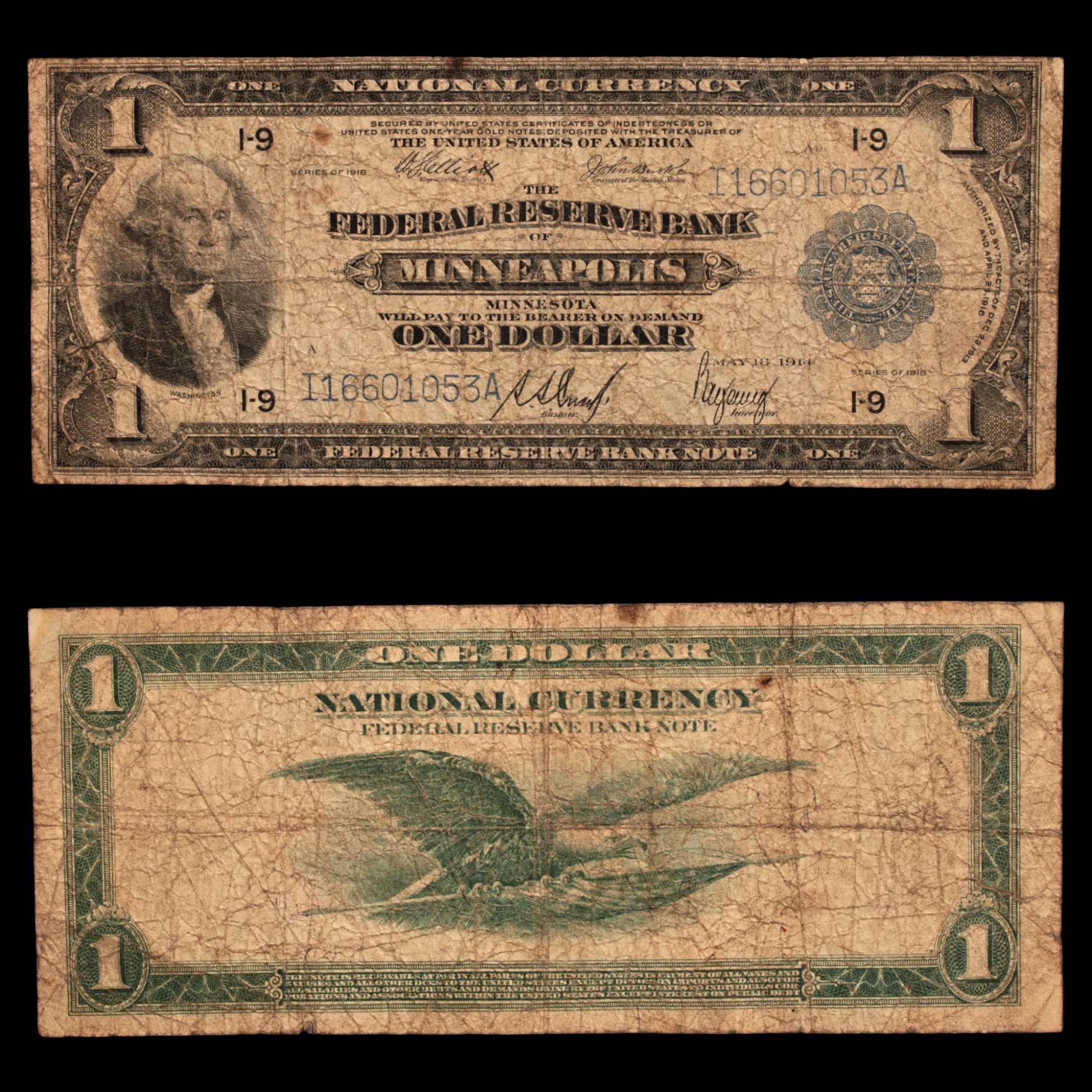 $1 Federal Reserve Bank Note, Minneapolis, Minnesota (Rare) - 1918 - United States of America