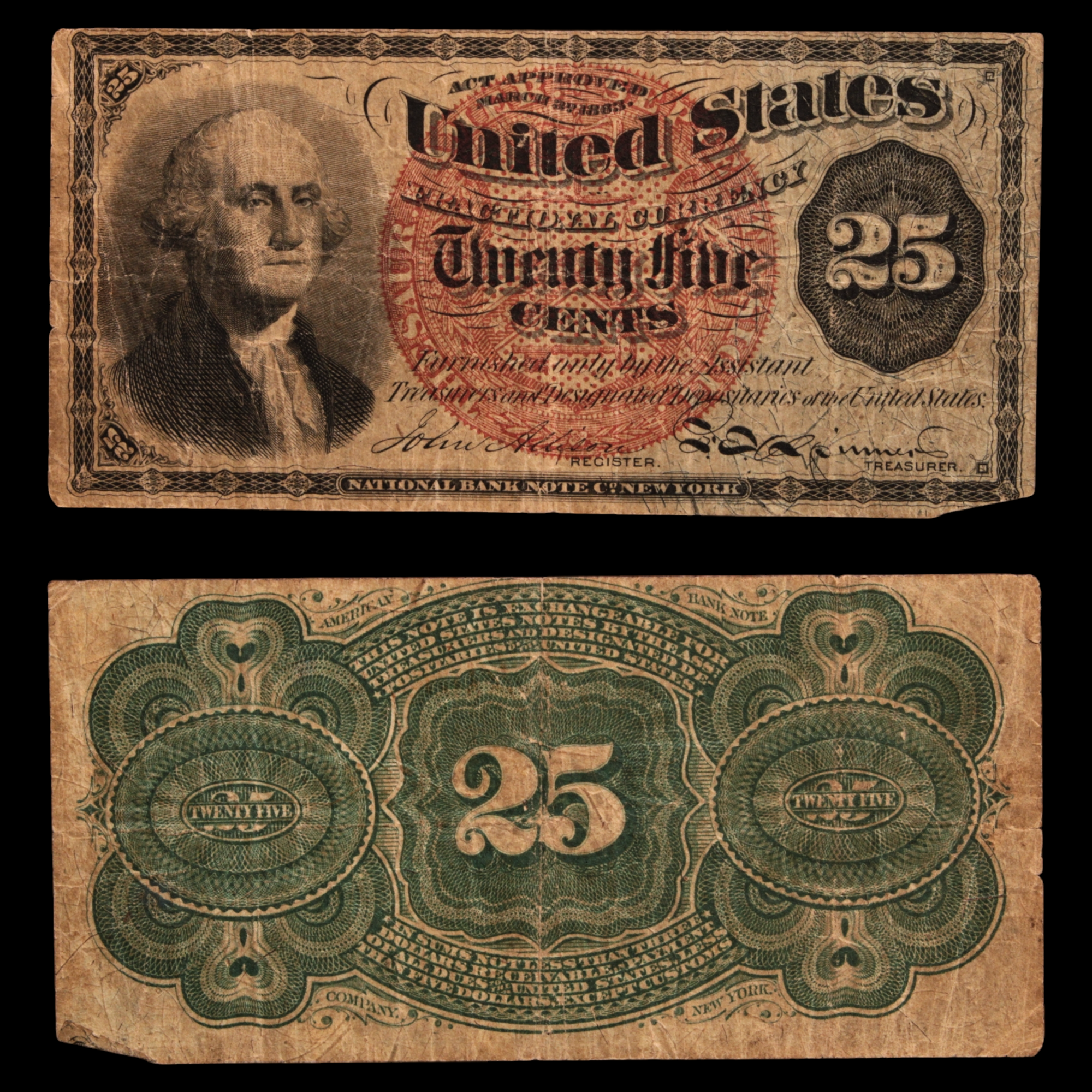 U.S. Fractional Currency, 25¢ Note, Fourth Issue - 1869 to 1875 - United States of America