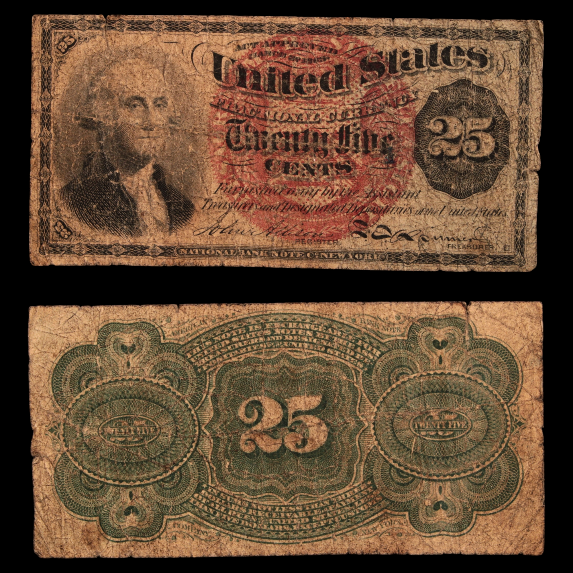 U.S. Fractional Currency, 25¢ Note, Fourth Issue - 1869 to 1875 - United States of America