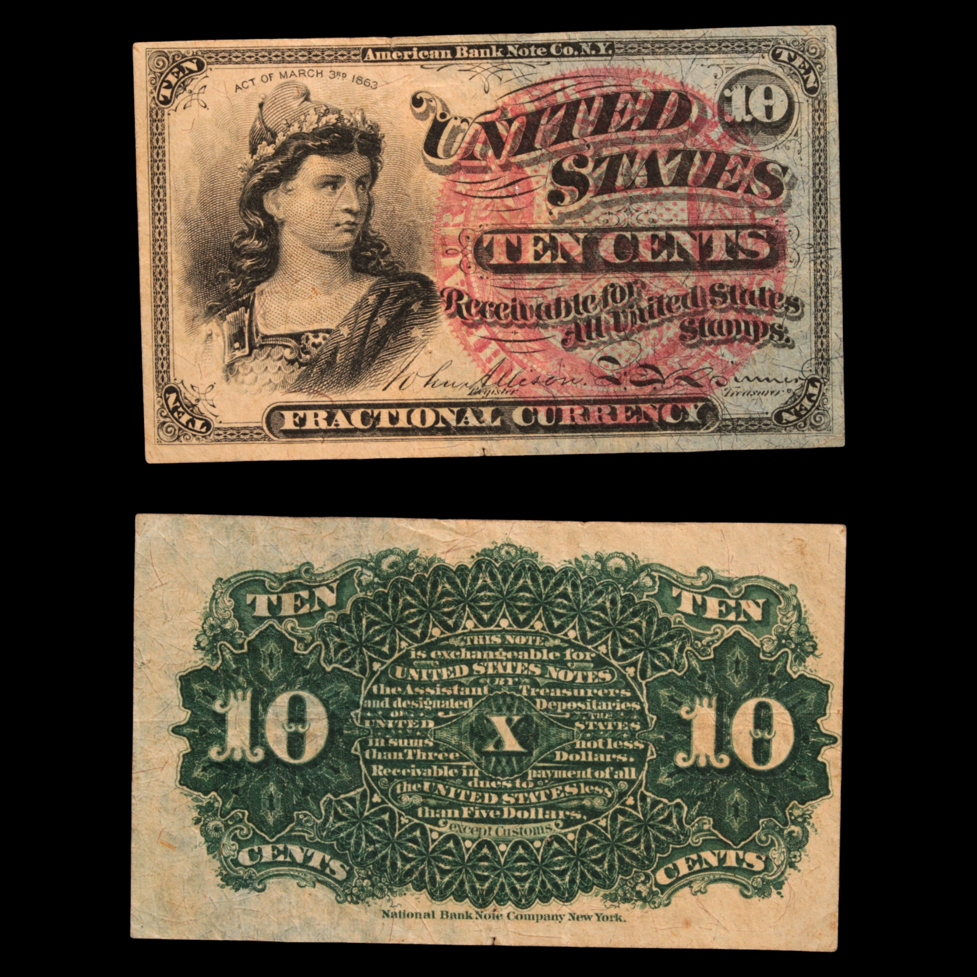 U.S. Fractional Currency, 10¢ Note, Fourth Issue - 1869 to 1875 - United States of America