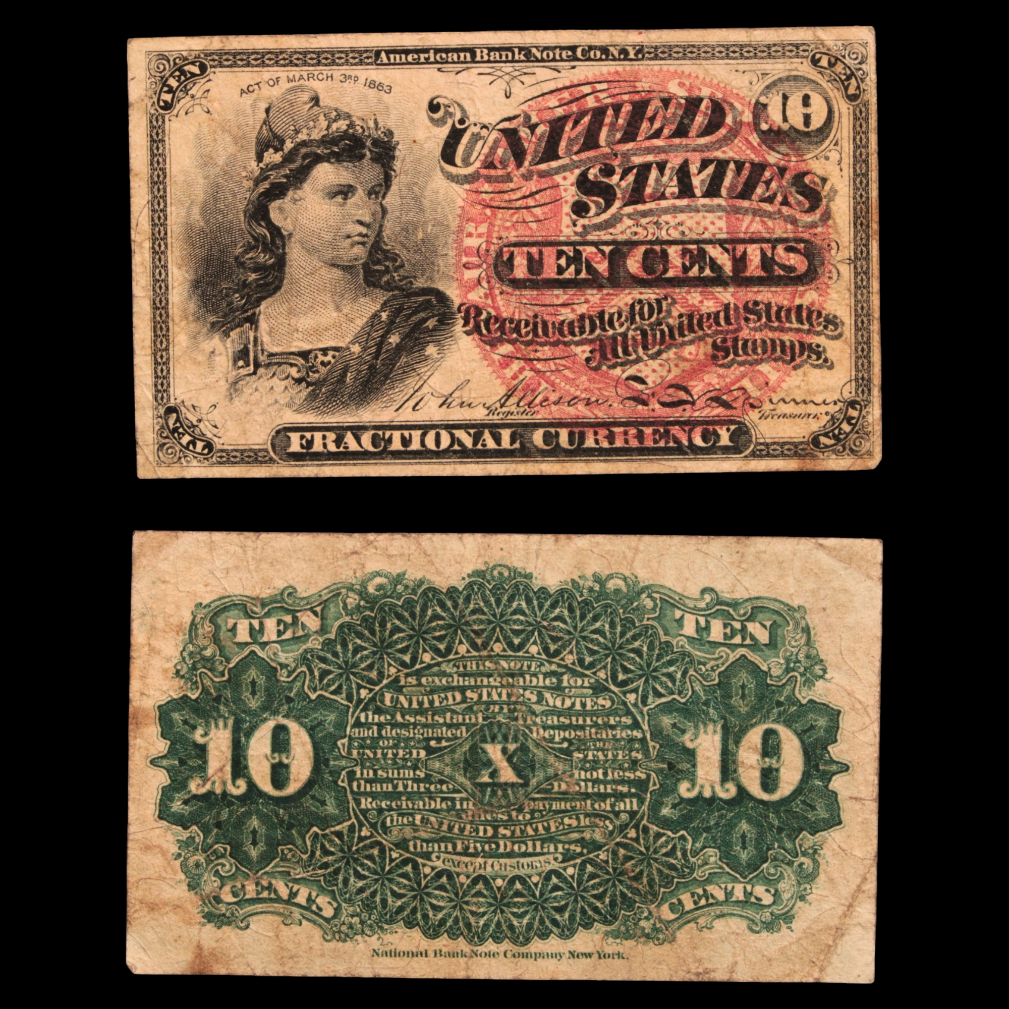 U.S. Fractional Currency, 10¢ Note, Fourth Issue - 1869 to 1875 - United States of America