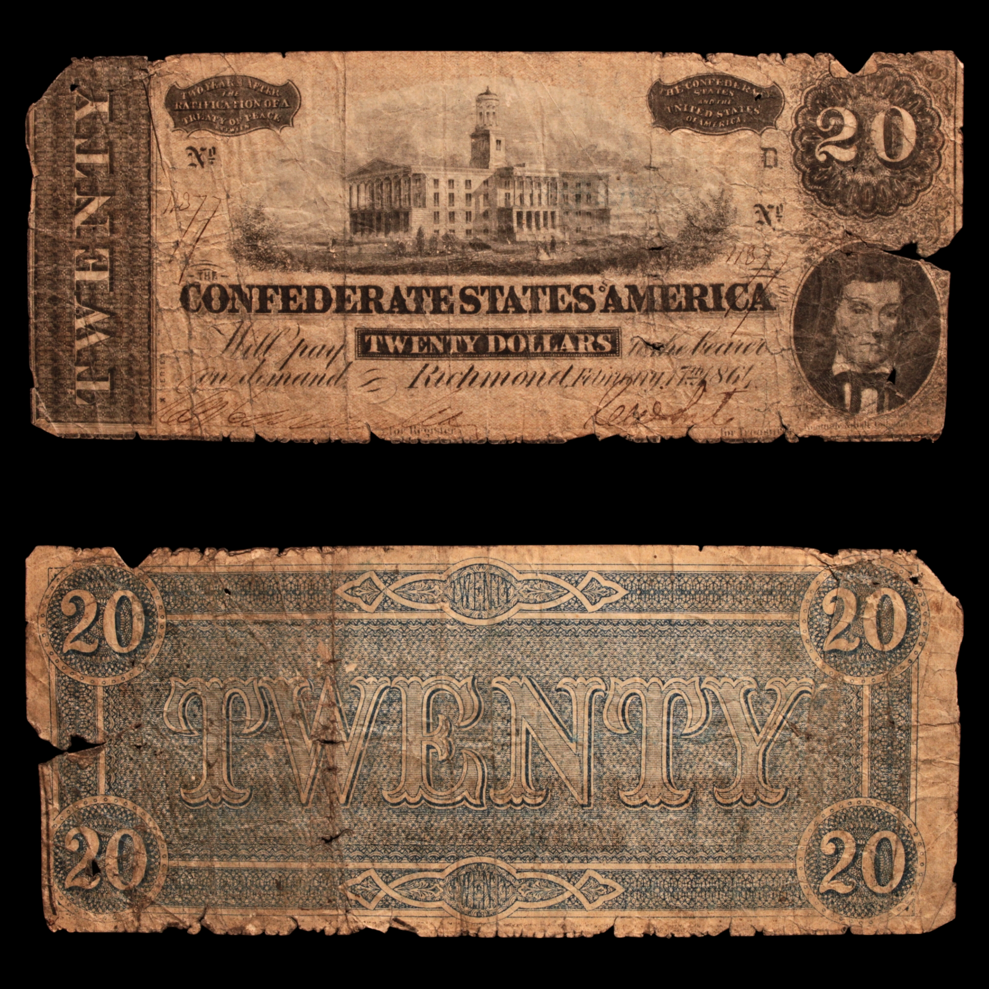 Confederate States of America, $20 Note - 1864 - American Civil War