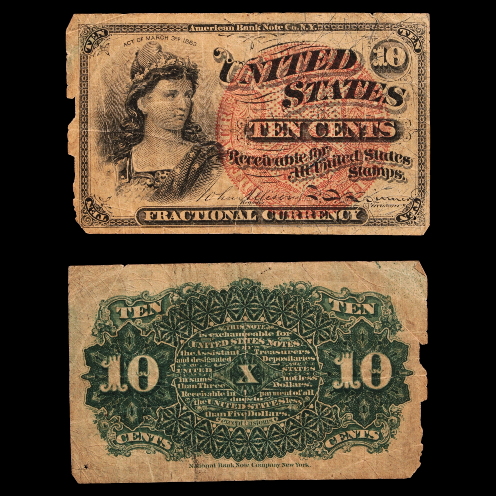 U.S. Fractional Currency, 10¢ Note, Fourth Issue - 1869 to 1875 - United States of America