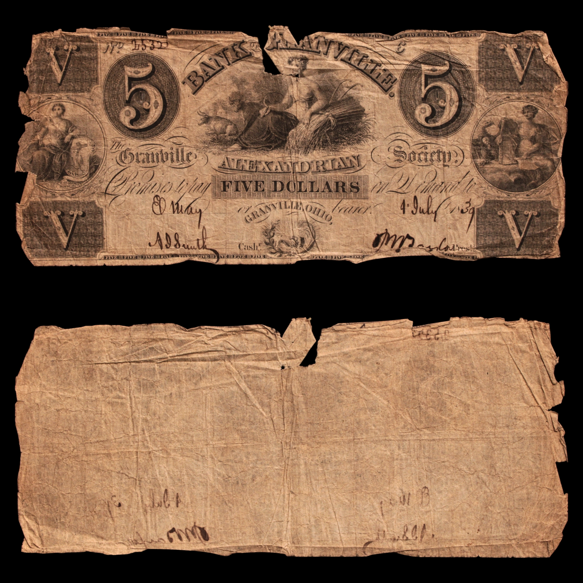 Ohio, Bank of Granville Alexandrian Society, $5 "Wildcat" Banknote - 1839 - United States of America