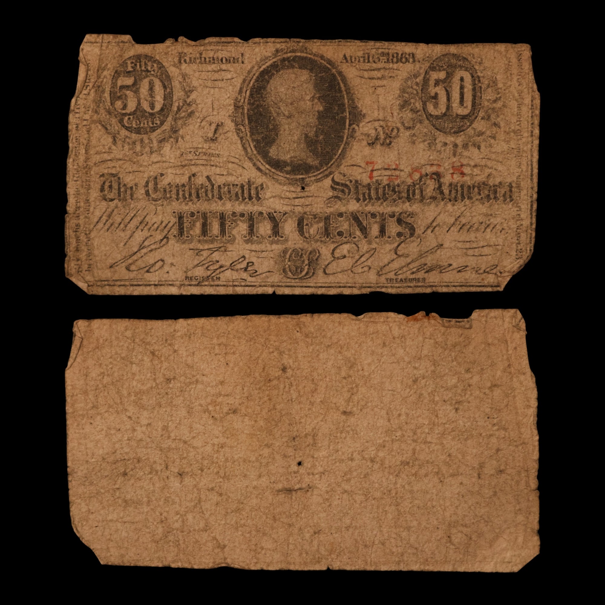 Confederate States of America, 50 Cent Note - April 6th, 1863 - American Civil War