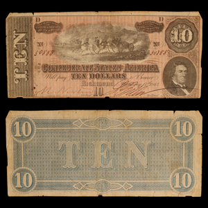 Confederate States of America, $10 Note - 1864 - American Civil War