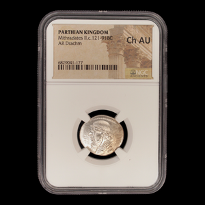 Parthian Empire, Mithridates II, Silver Drachm (Choice About Uncirculated) - c. 121 to 91 BCE - NGC® Certified