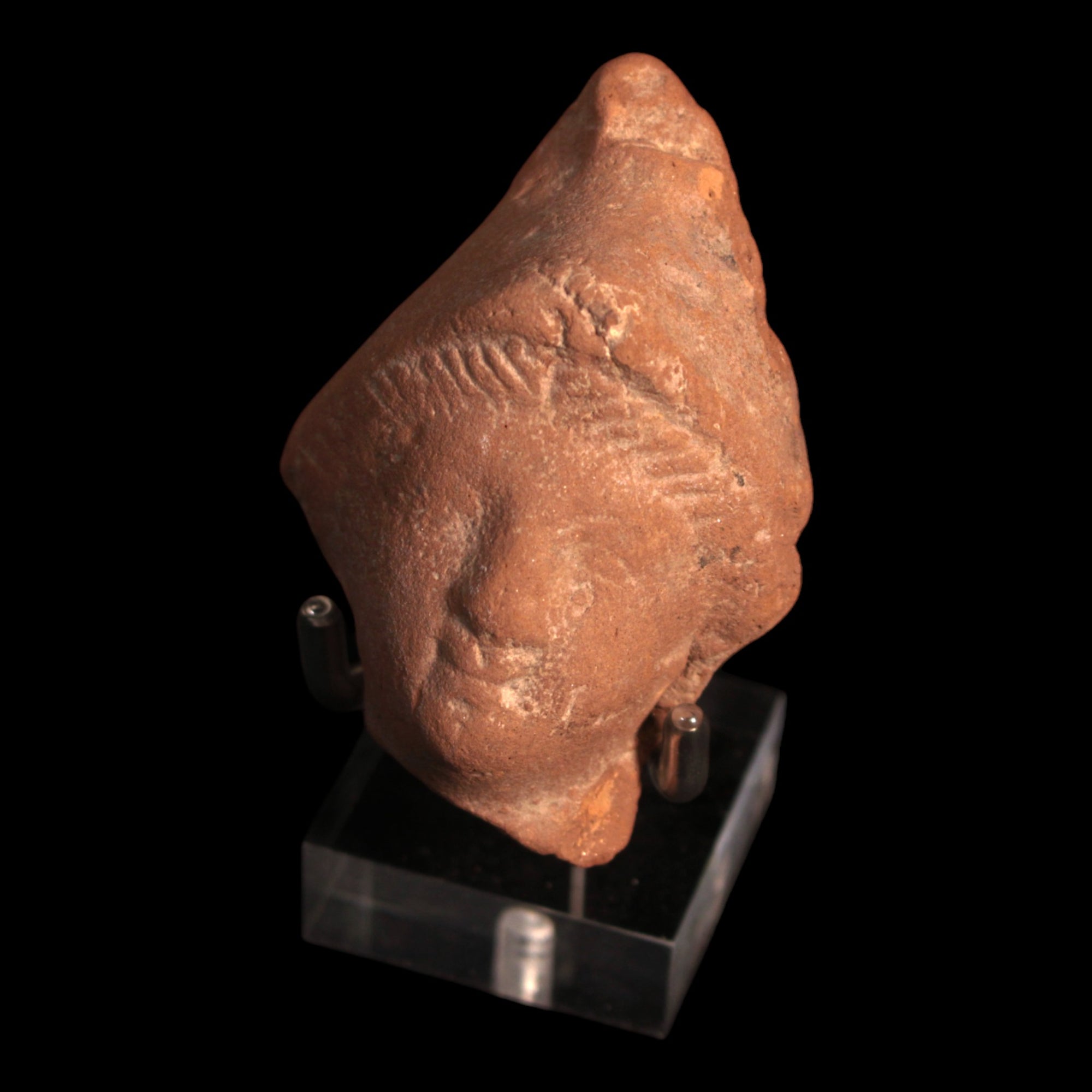 Roman Terracotta Statue Fragment, Beardless Man in Phrygian Style Cap (3 x 2 inches) - c. 1st to 2nd century CE - Roman Empire