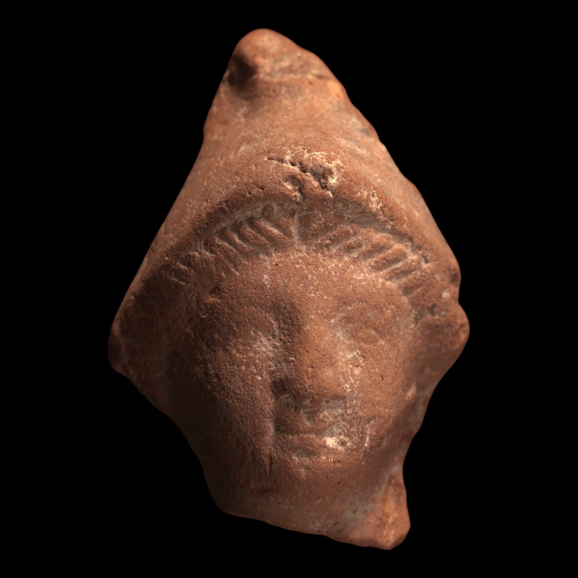 Roman Terracotta Statue Fragment, Beardless Man in Phrygian Style Cap (3 x 2 inches) - c. 1st to 2nd century CE - Roman Empire