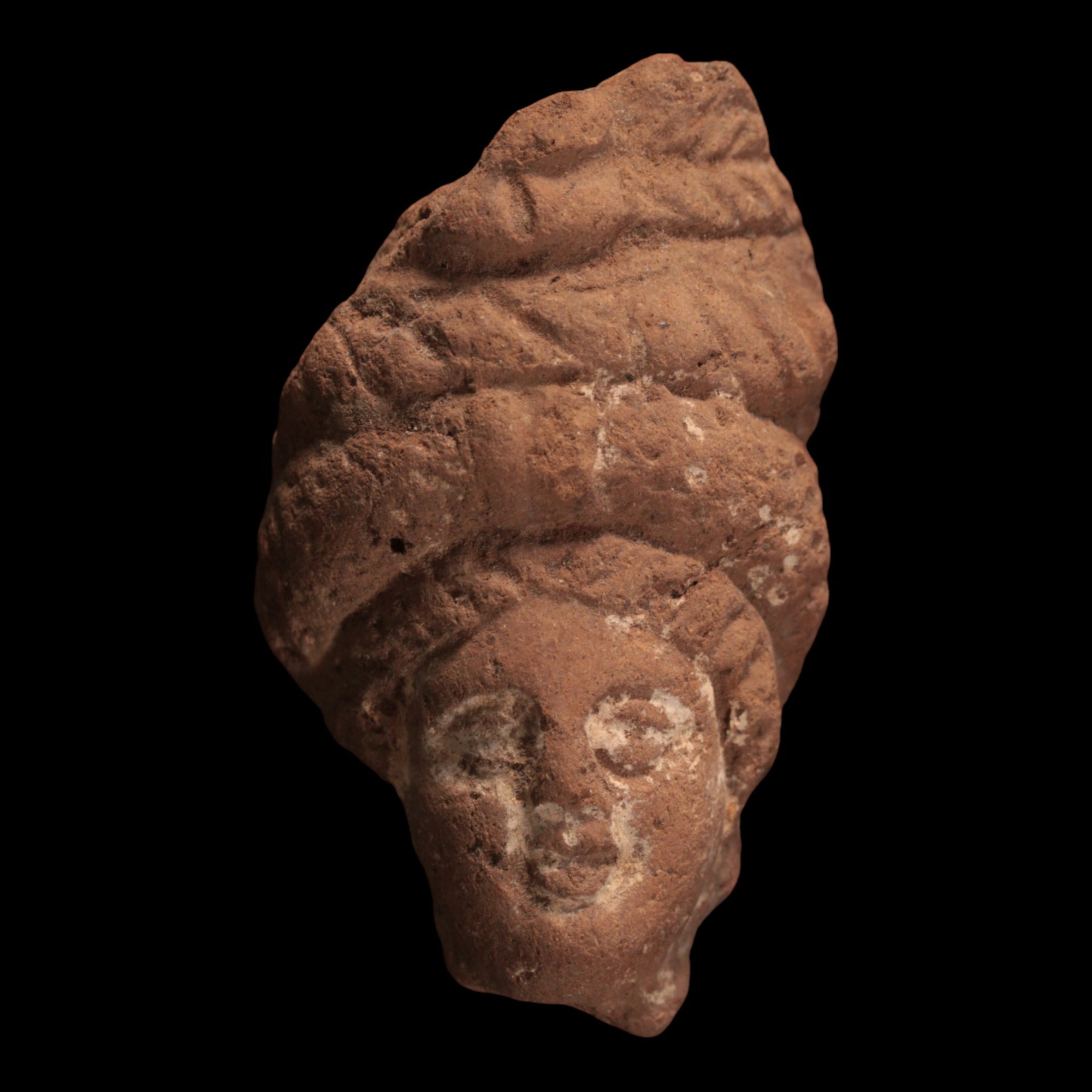 Roman Terracotta Statue Fragment, Woman With Large Braided Hair (1.6 x 2.6 inches) - c. 1st to 2nd century CE - Roman Empire