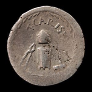 Rome, T. Carisius Denarius, Coin Minting Tools on Reverse (Rare Type) - 46 BCE - Roman Republic