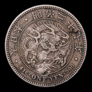 Japan, One Yen, "Silver Dragon Dollar" Coin with Chopmarks - 1894 (Meiji 27) - Meiji Era Japan