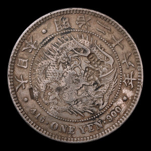 Japan, One Yen, "Silver Dragon Dollar" Coin with Chopmarks - 1893 (Meiji 26) - Meiji Era Japan