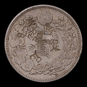 Japan, One Yen, "Silver Dragon Dollar" Coin with Chopmarks - 1893 (Meiji 26) - Meiji Era Japan