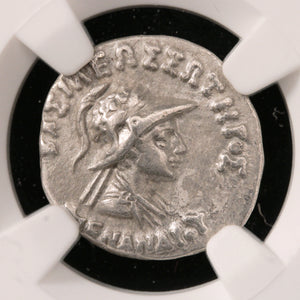 Greco-Bactria, King Menander, Silver Drachm (Choice Very Fine) - c. 165 to 130 BCE - NGC Certified