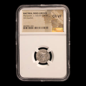 Greco-Bactria, King Menander, Silver Drachm (Choice Very Fine) - c. 165 to 130 BCE - NGC Certified