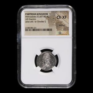 Parthian Kingdom, Mithradates III or Orodes I, Drachm (Ch XF) - c. 87 to 80 BCE - NGC Certified