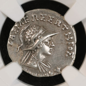 Greco-Bactria, King Menander, Silver Drachm (Ch VF) - c. 165 to 130 BCE - NGC Certified