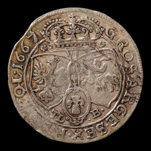 Poland, King John II Casimir Vasa, Silver 6 Groschens - 1667 CE - Polish-Lithuania