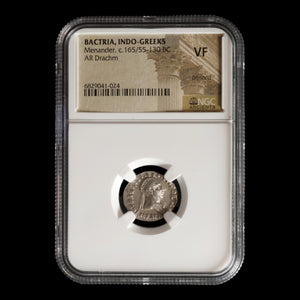 Greco-Bactria, King Menander, Silver Drachm (VF) - c. 165 to 130 BCE - NGC Certified