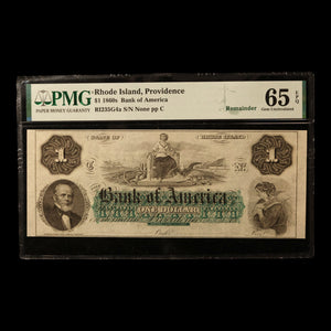 Rhode Island, Bank of America, One Dollar Note - 1860s - American Civil War