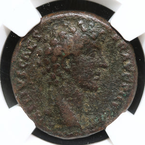 Rome, Marcus Aurelius, Bronze As, Priestly Emblems - 140 to 144 CE - NGC Certified (Ch F)