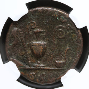 Rome, Marcus Aurelius, Bronze As, Priestly Emblems - 140 to 144 CE - NGC Certified (Ch F)