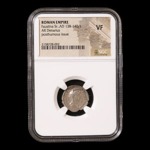 Rome, Empress Faustina the Elder, Denarius, Deity of Prediction - 141 CE - NGC Certified (VF)