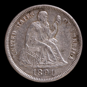 Victorian Era Love Token, Carved Onto U.S. Seated Liberty Dime - 1891 - United States of America