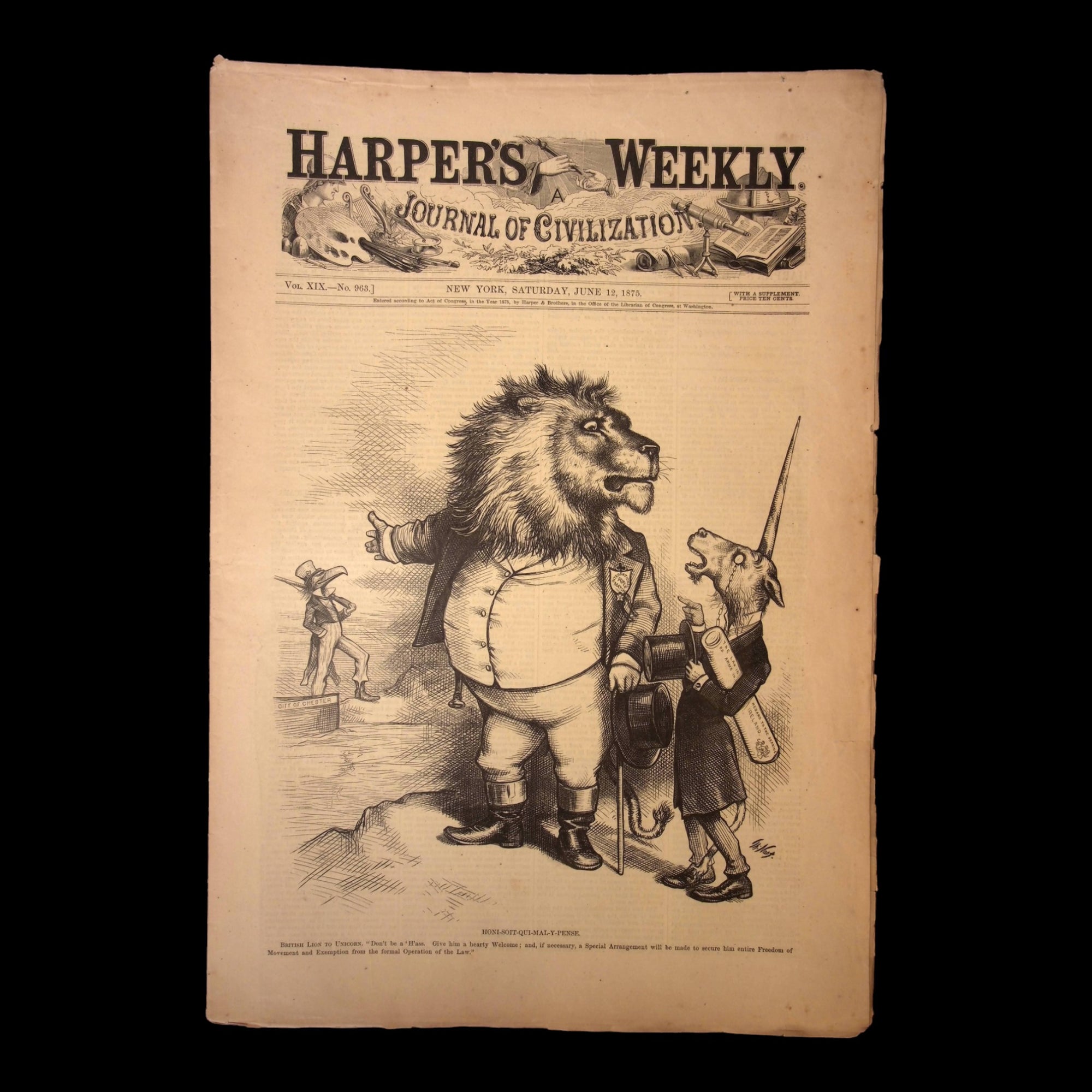 Harper's Weekly: Lion & Unicorn Cartoon, Circus Tent, Historical Italian Convent — June 6th, 1875