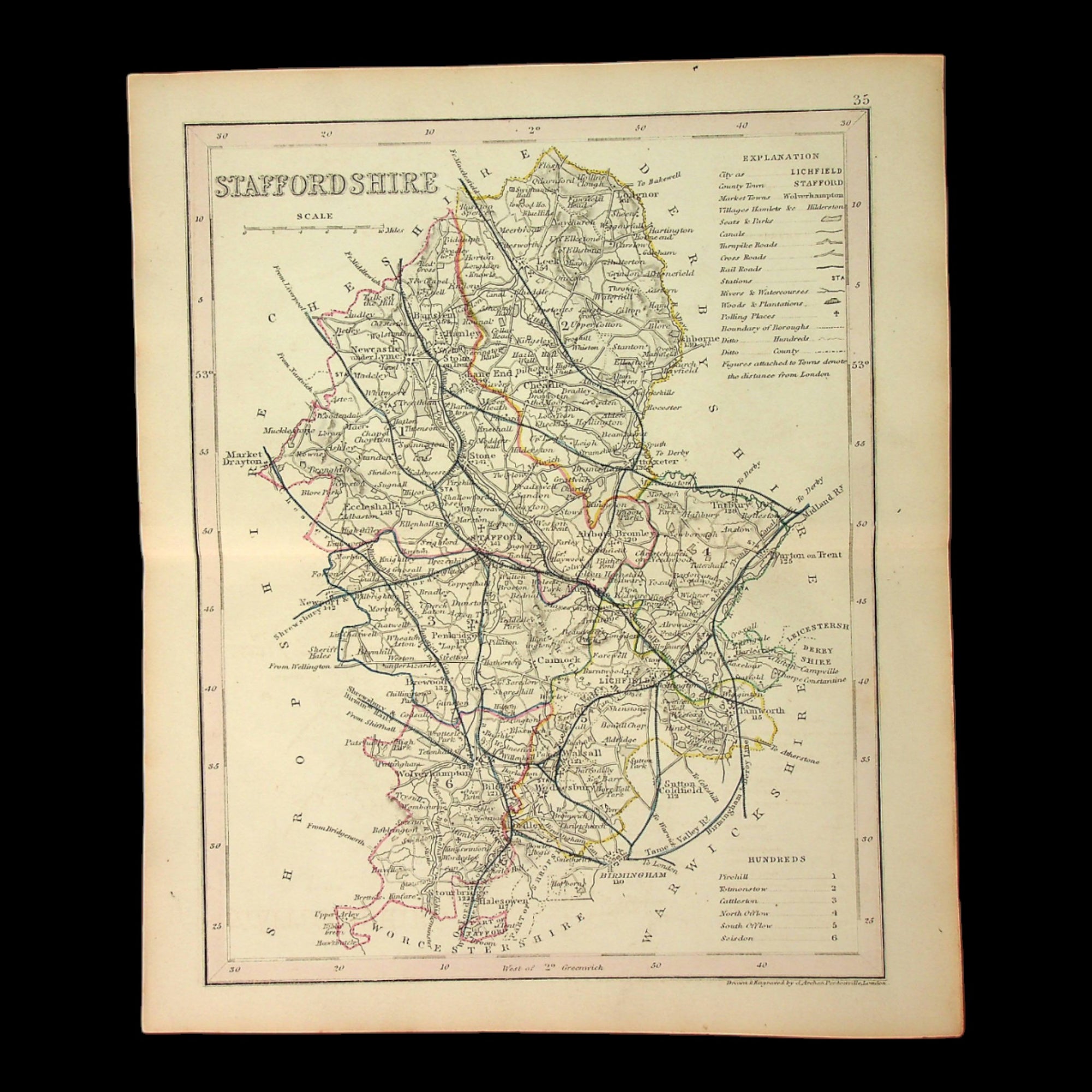 Map of Staffordshire, England, by Thomas Dugdale - c. 1835 to 1860 - United Kingdom