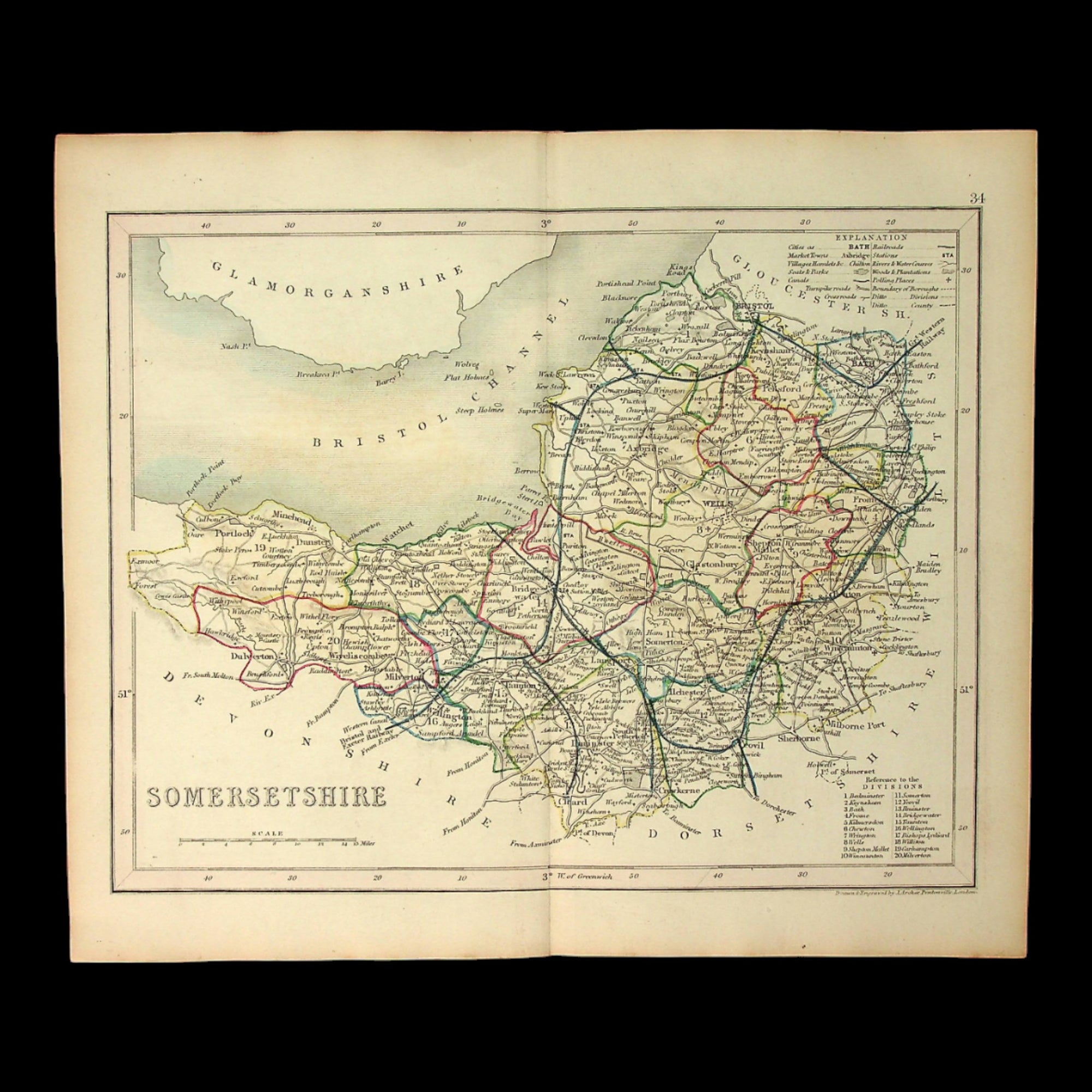 Map of Somersetshire, England, by Thomas Dugdale - c. 1835 to 1860 - United Kingdom