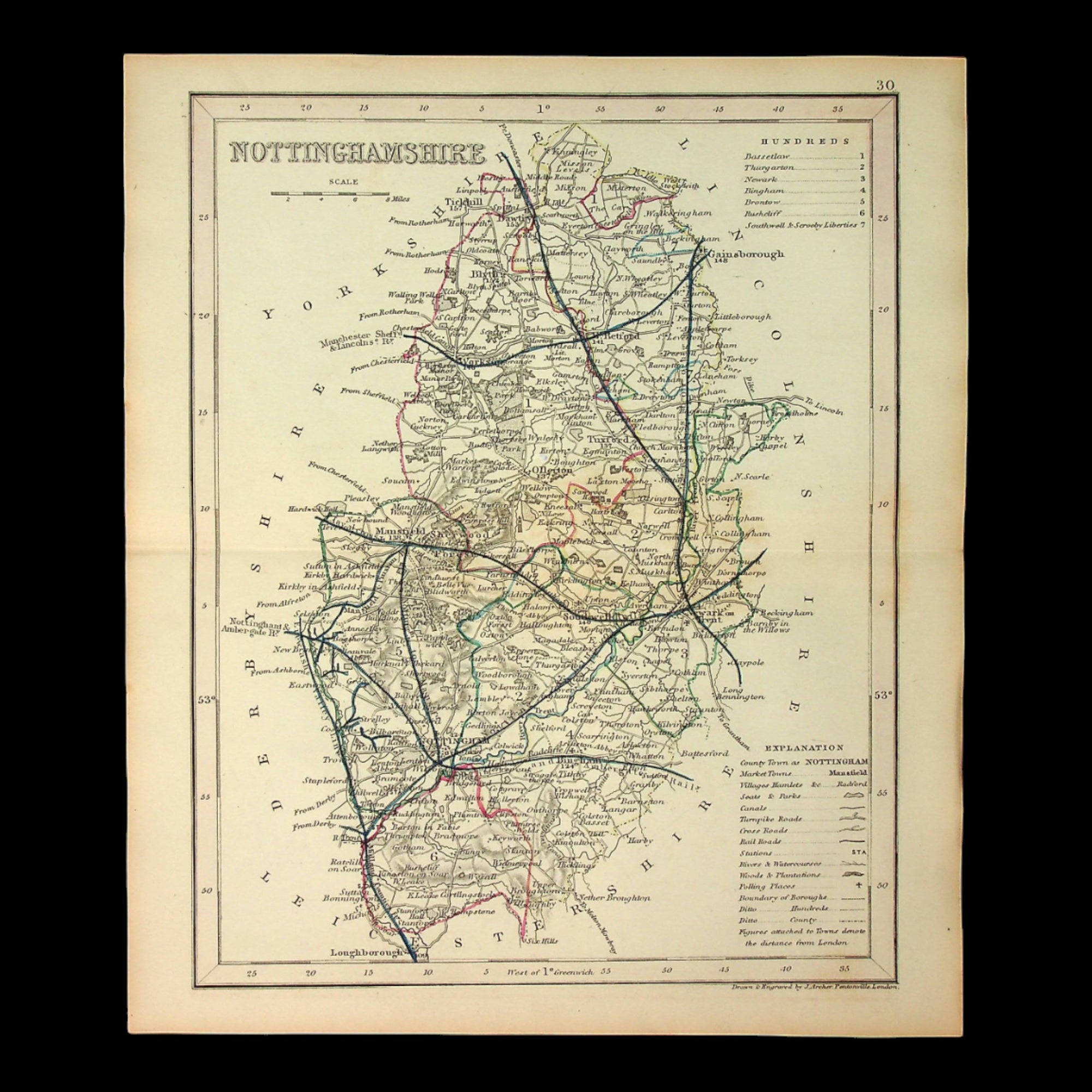 Map of Nottinghamshire, England, by Thomas Dugdale - c. 1835 to 1860 - United Kingdom