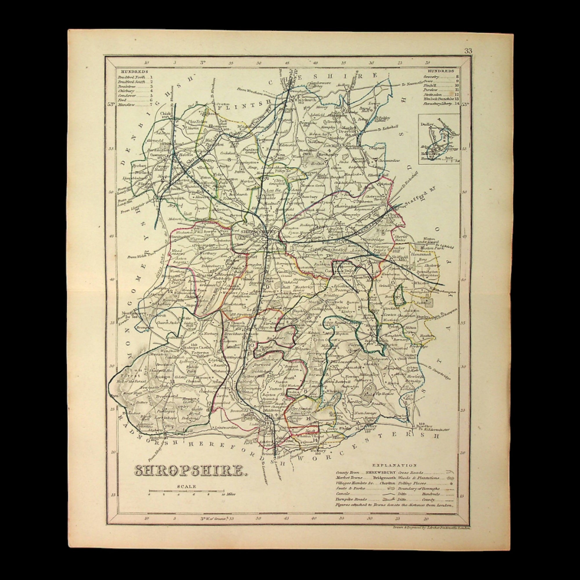 Map of Shropshire, England, by Thomas Dugdale - c. 1835 to 1860 - United Kingdom