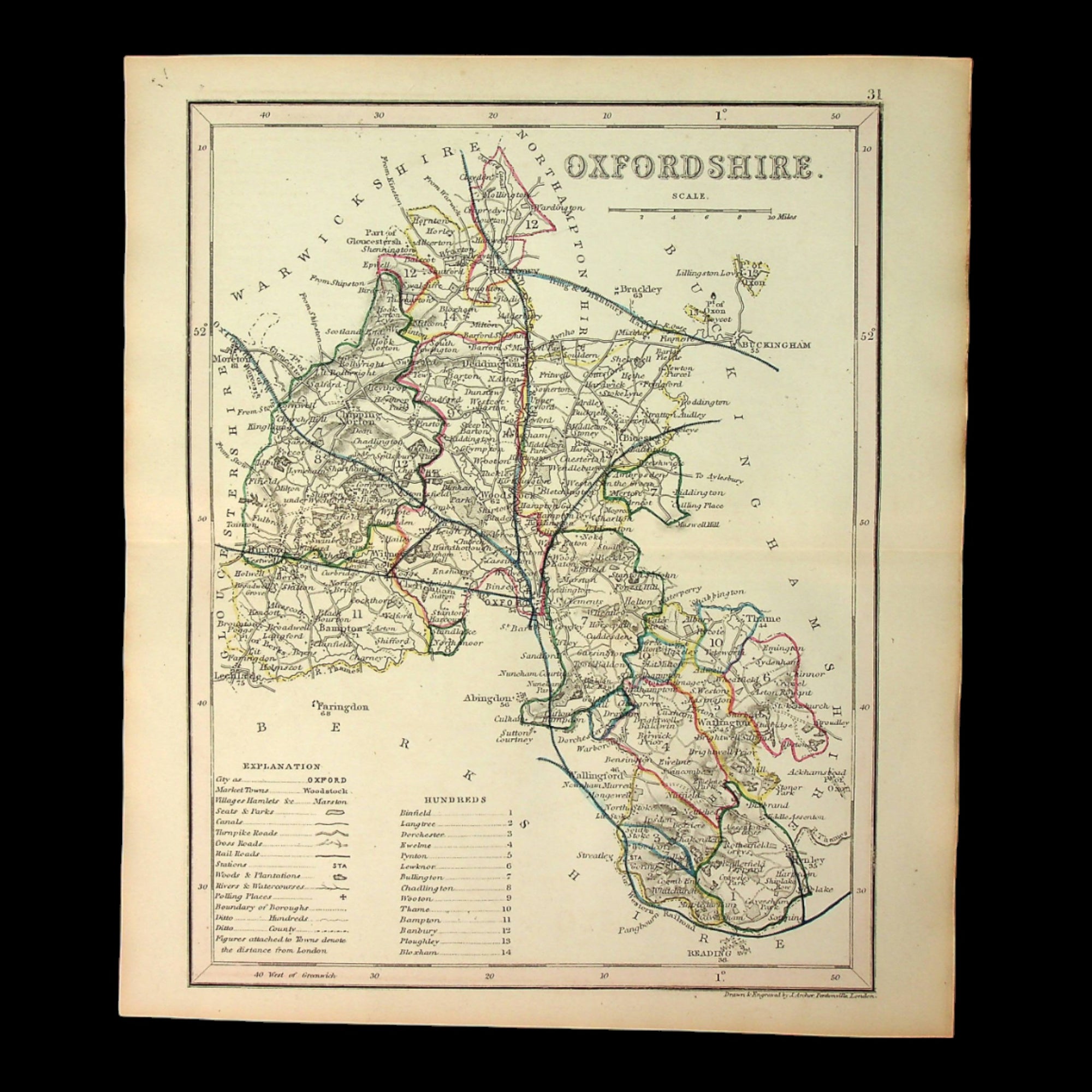 Map of Oxfordshire, England, by Thomas Dugdale - c. 1835 to 1860 - United Kingdom